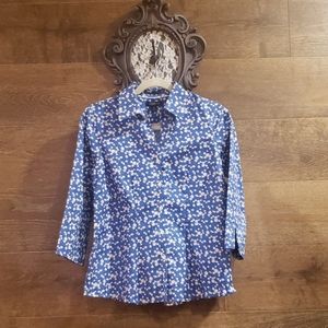 Half sleeve v cut button printed blouse